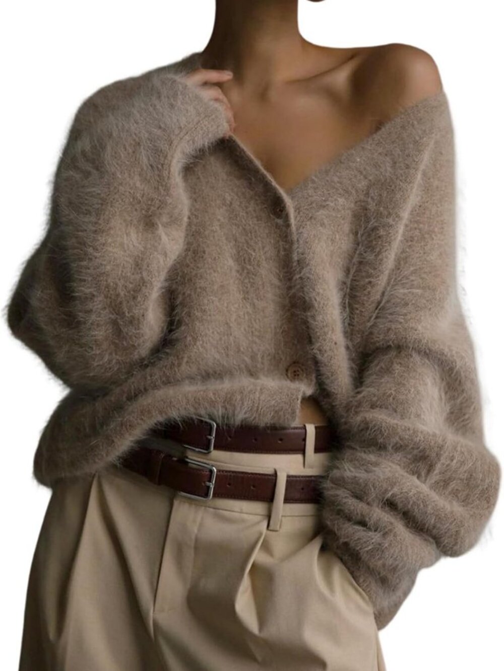 Cozy Fuzzy Cardigan Sweater | V Neck, Long Sleeve, Button Down, Slouchy Knit